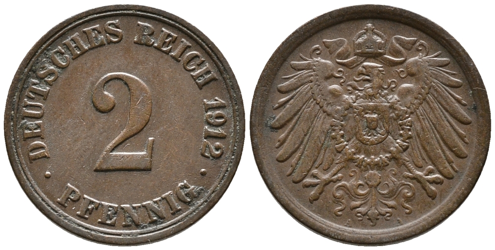 Германия 2 пфеннига 1912 A KM 16, J. 11, Weege 4 медь 39-1235