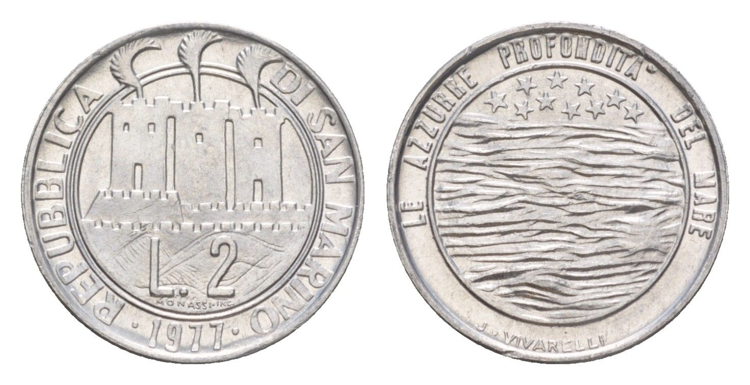 Сан-Марино 2 лиры 1977 Экология KM 64 алюминий UNC 4647-215