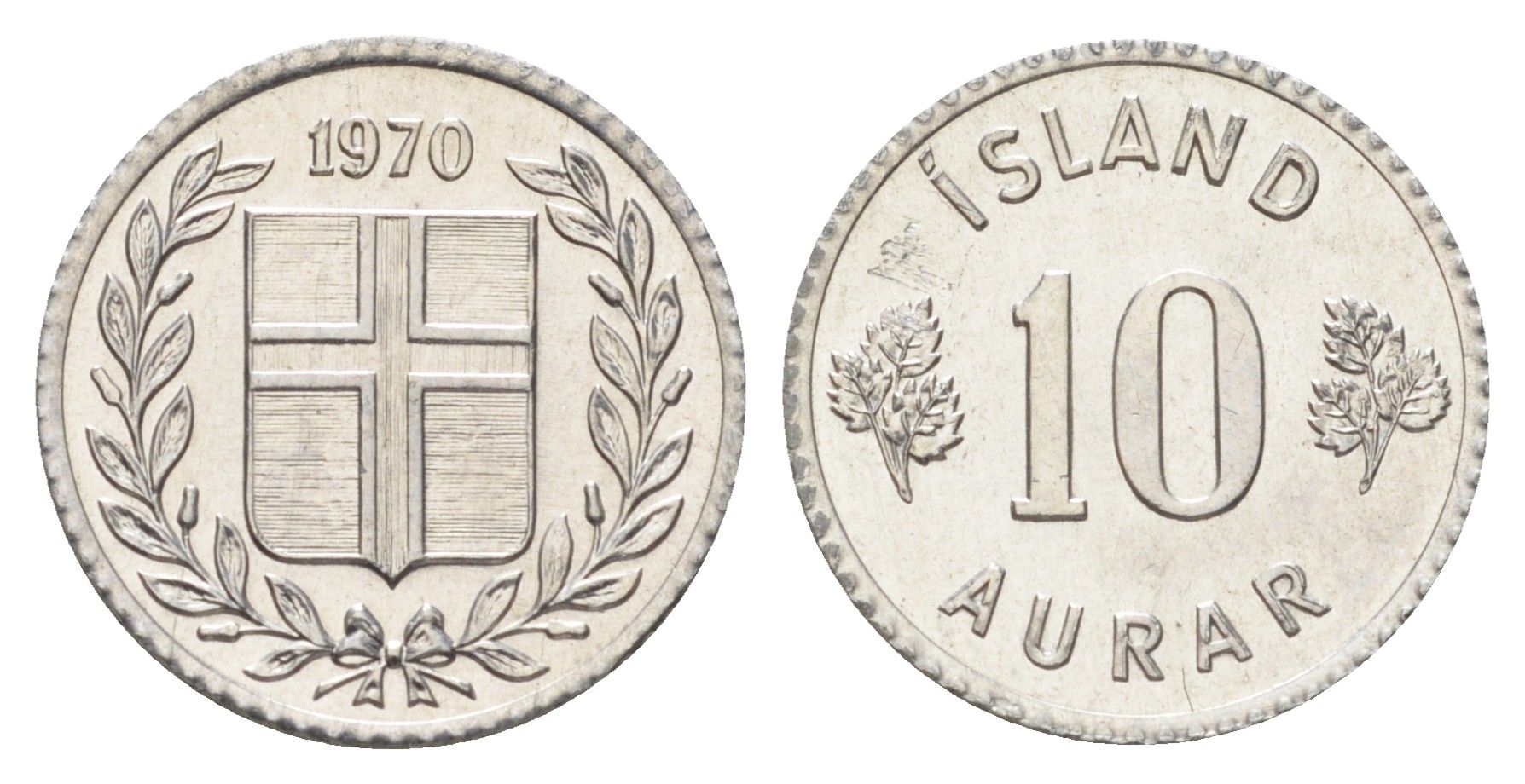Исландия 10 эйре 1970 KM 10a алюминий UNC 4668-922