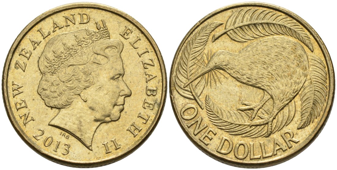 Новая Зеландия 1 доллар 2013 Елизавета II (1952-2022), птица киви  KM 120 алюминиевая бронза 61-1146