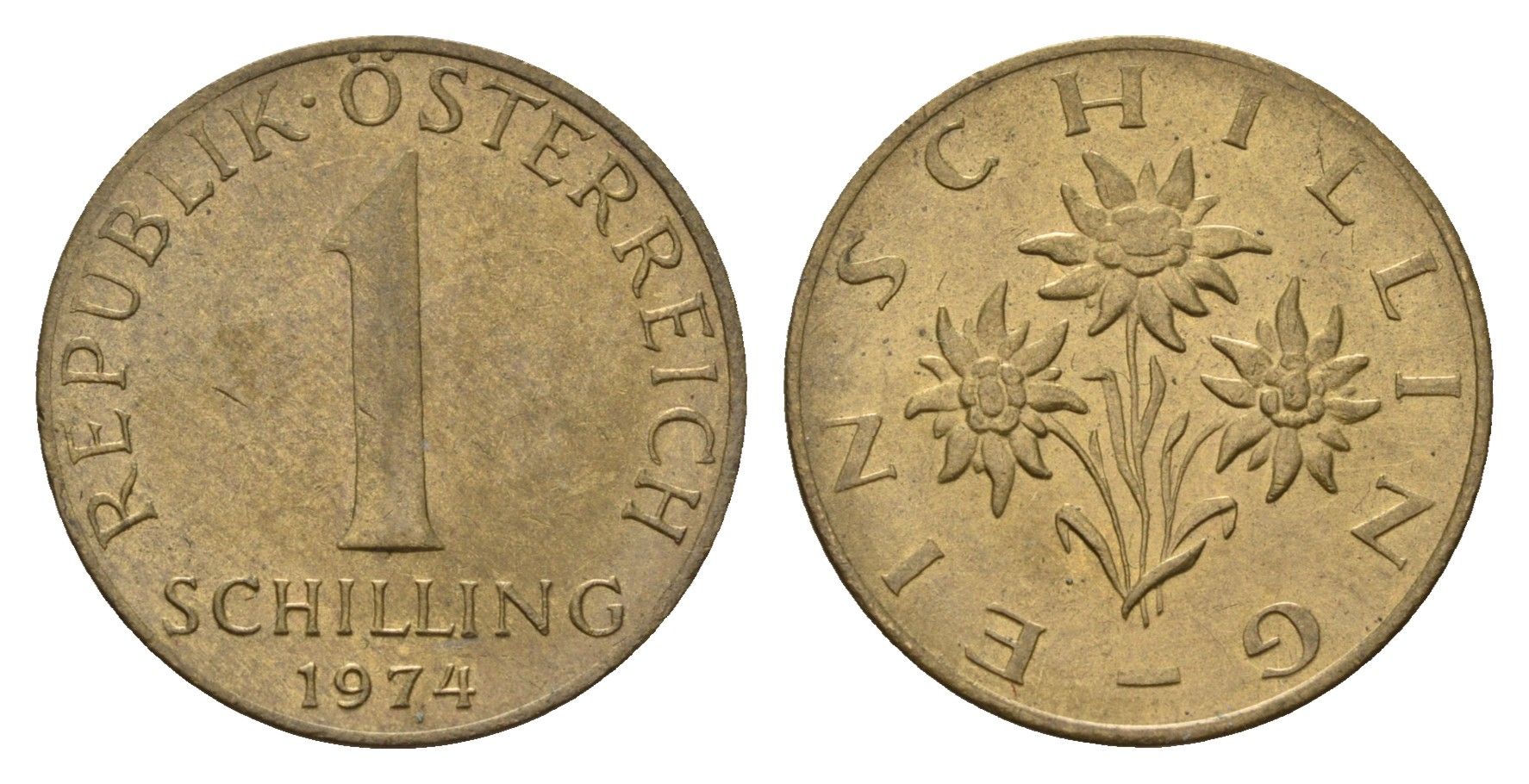 Австрия 1 шиллинг 1974 KM 2886 алюминиевая бронза 4671-634