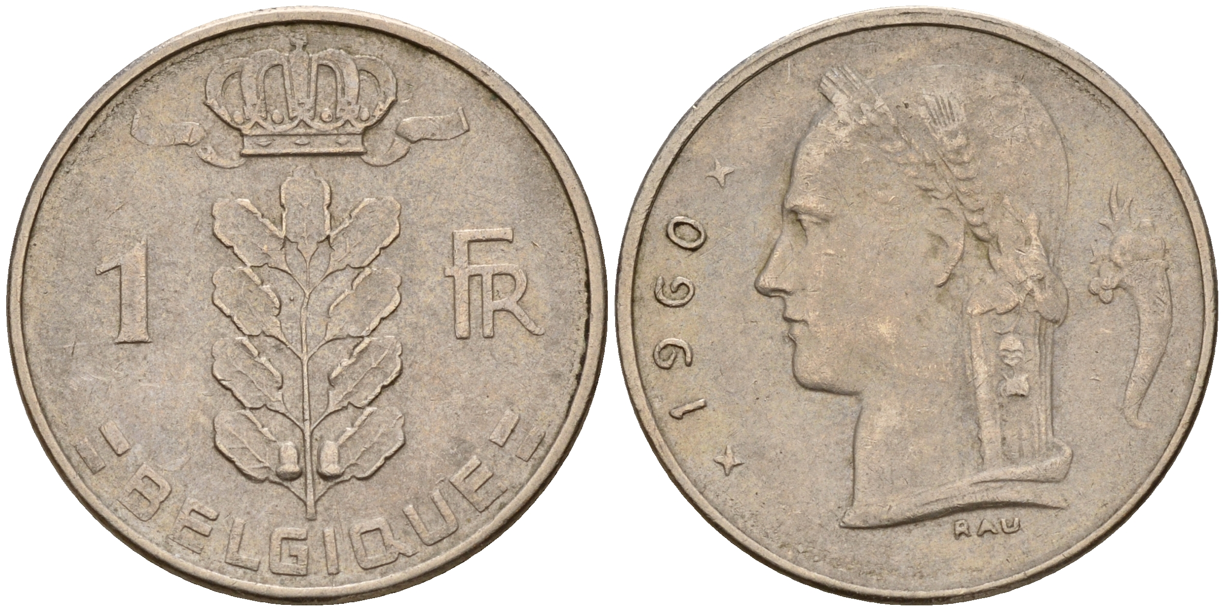 Бельгия 1 франк 1960 Belgique KM 142.1 медно-никель    4161-1234