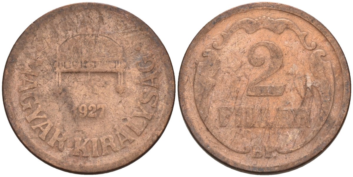Венгрия 2 филлера 1927 BP KM 506 бронза 4115-1116