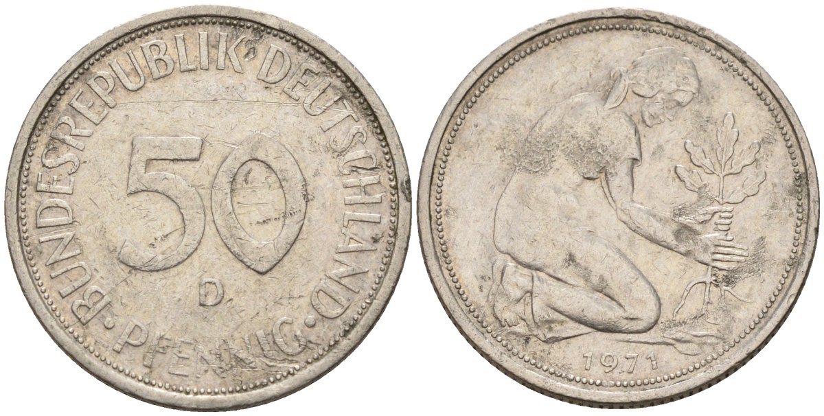 ФРГ 50 пфеннигов 1971 D KM 109, J. 384 медно-никель 4176-1111