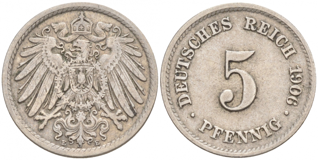 ГЕРМАНИЯ 5 ПФЕННИГОВ 1906 E, KM 11, J. 12 медно-никель 73-1769