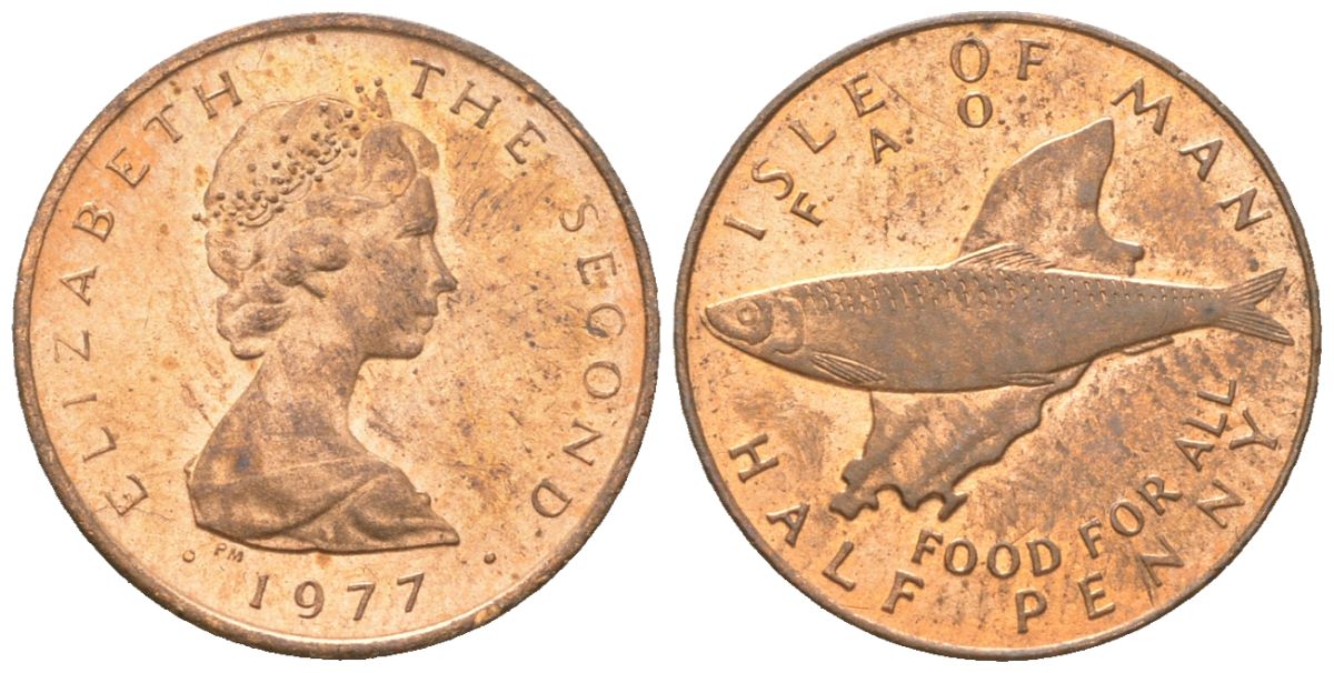 Остров Мэн 1/2 пенни 1977 ФАО - еда для всех KM 32 бронза UNC 4611-448