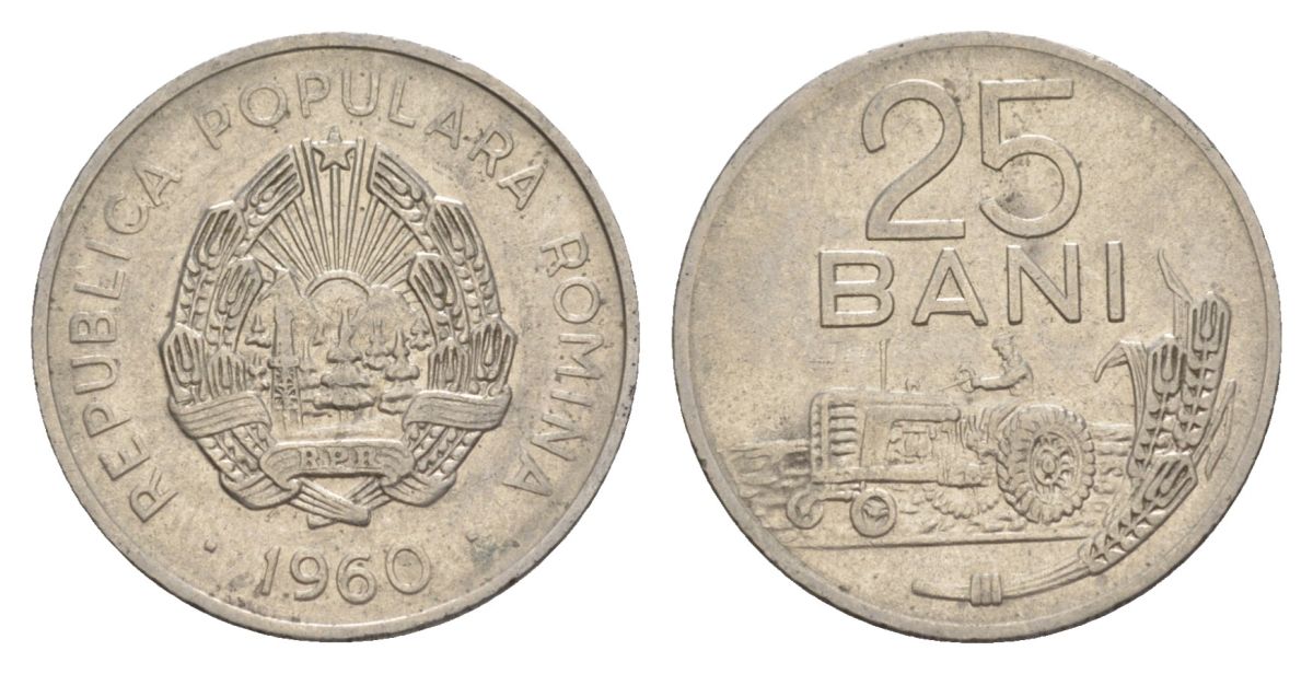 Румыния 25 бань (бани) 1960 KM 88 сталь плакированная никелем 4632-1027