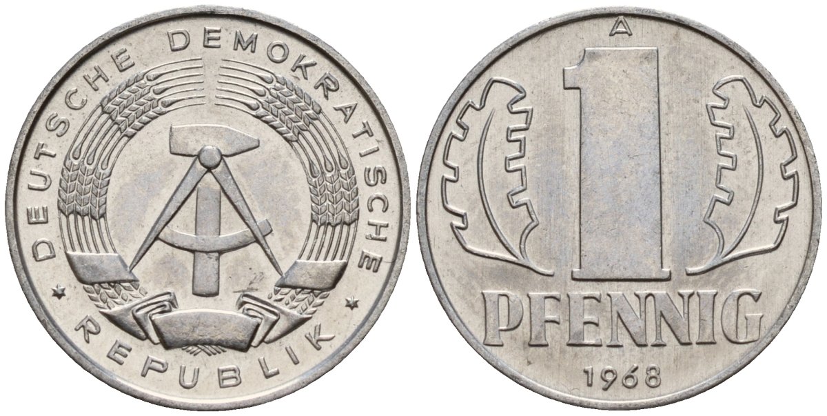 ГДР 1 пфенниг 1968 A KM 8.1 алюминий 105-738