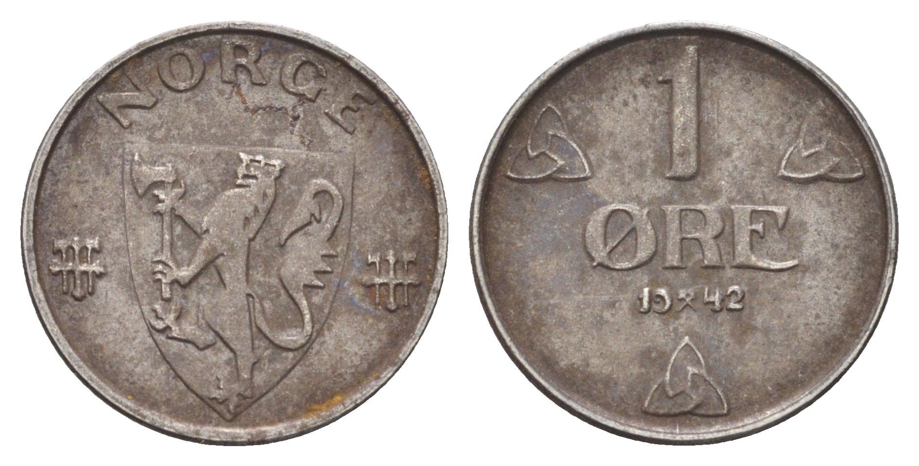 Норвегия 1 эре 1942 Хокон VII (1905-1957) KM 387 железо 4701-539