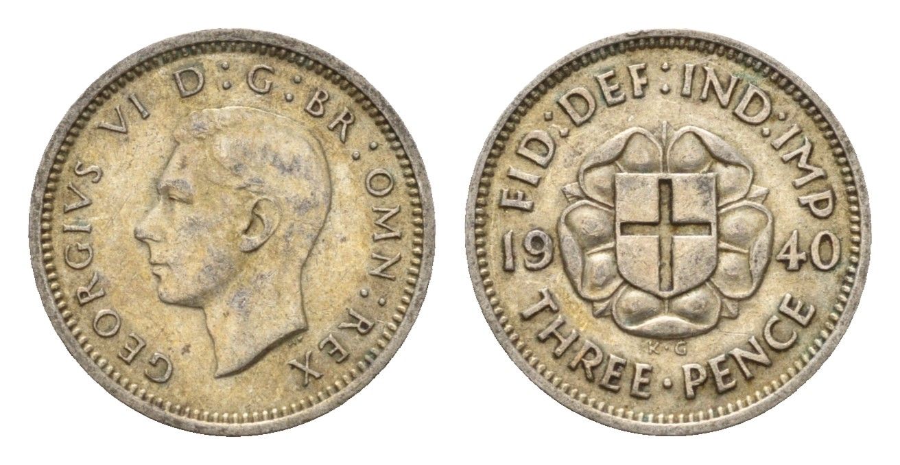Великобритания 3 пенса 1940 Георг VI (1936-1952) KM 848, Spink 4085 серебро 4644-811