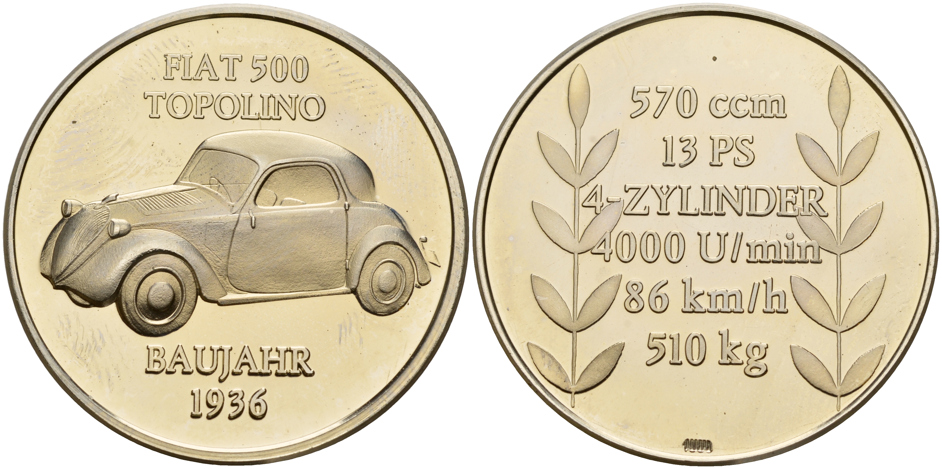 Европа медаль ND Фиат Тополино (мышка) 1936, история автомобилей  медно-никель  PROOF  4578-223