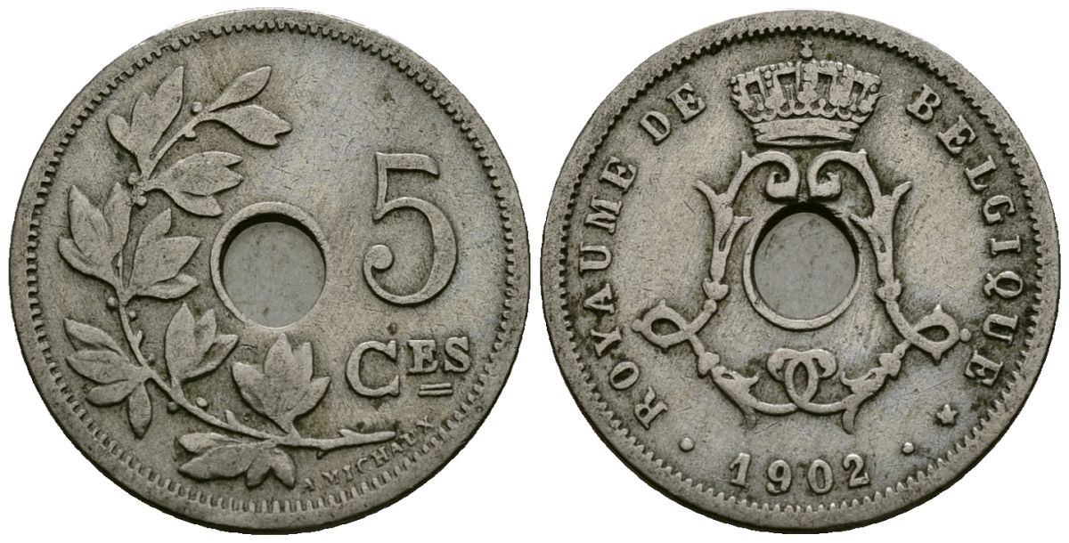 Бельгия 5 сантимов 1902 Belgique KM 46 медно-никель 4173-342