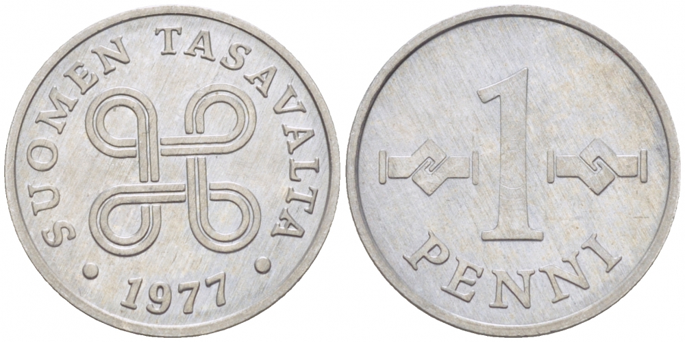 Финляндия 1 пенни 1977 KM 44а алюминий 3996-1033