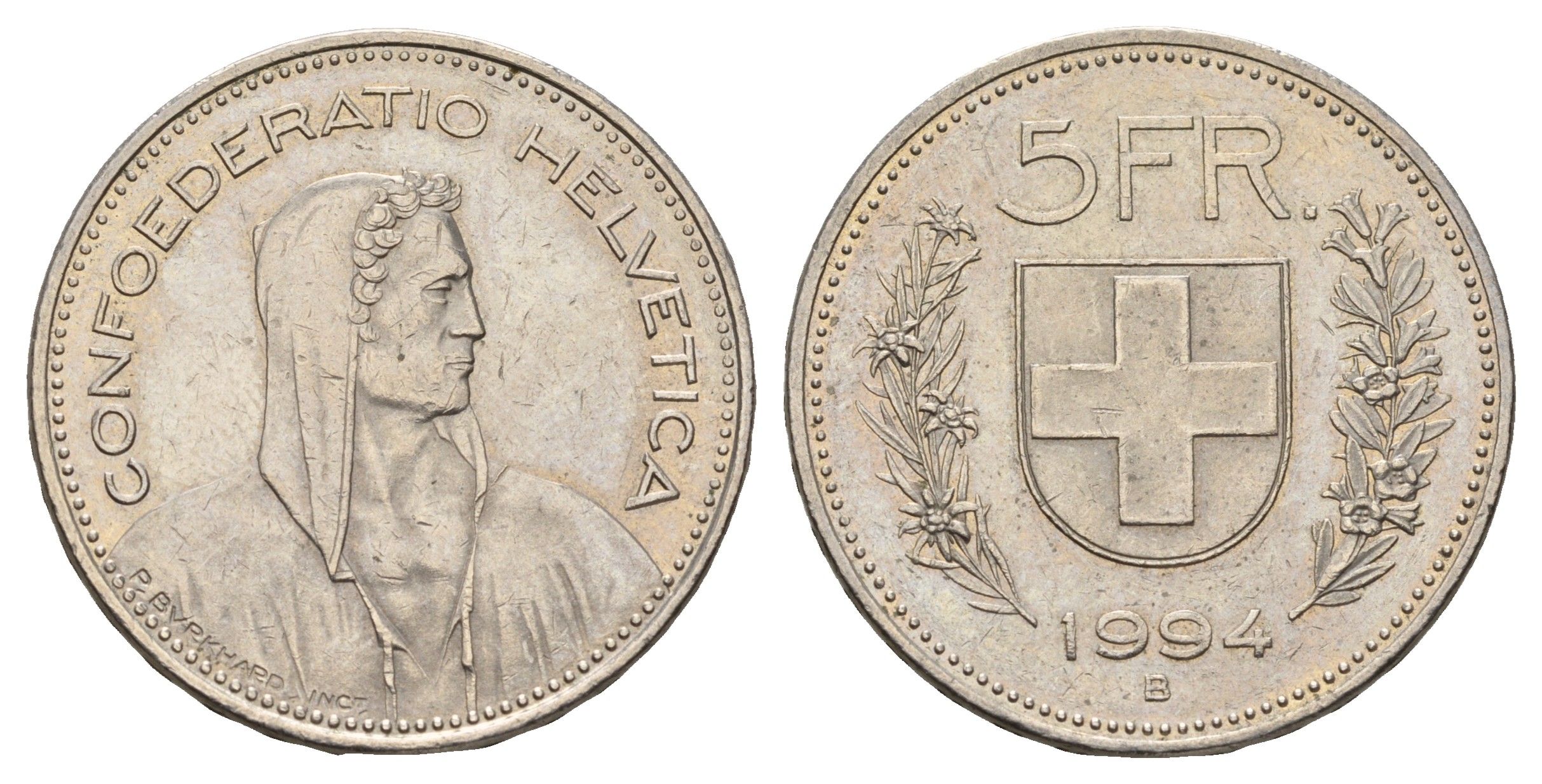 Швейцария 5 франков 1994 B, Вильгельм Телль KM 40a медно-никель 4557-1222