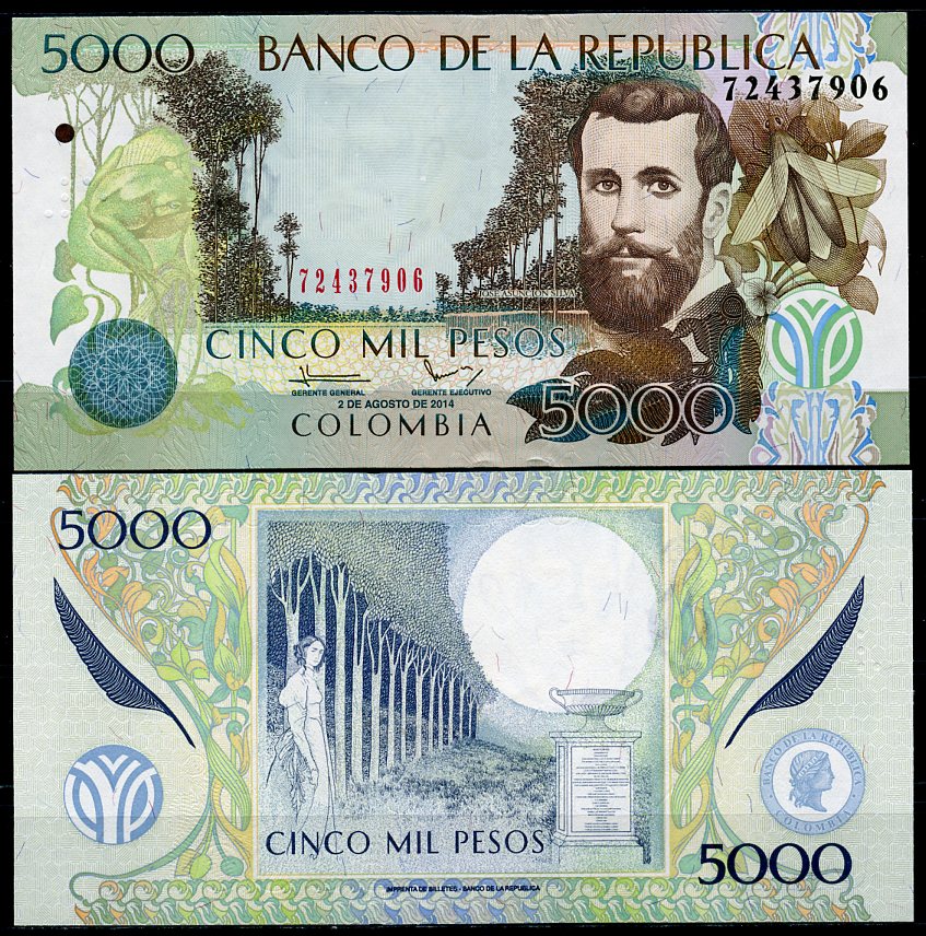 Колумбия 5000 песо 2014 02 августа 2014, Хосе Асунсьон Сильва Pick 452 g  бумага  UNC (пресс) 7202-3-3