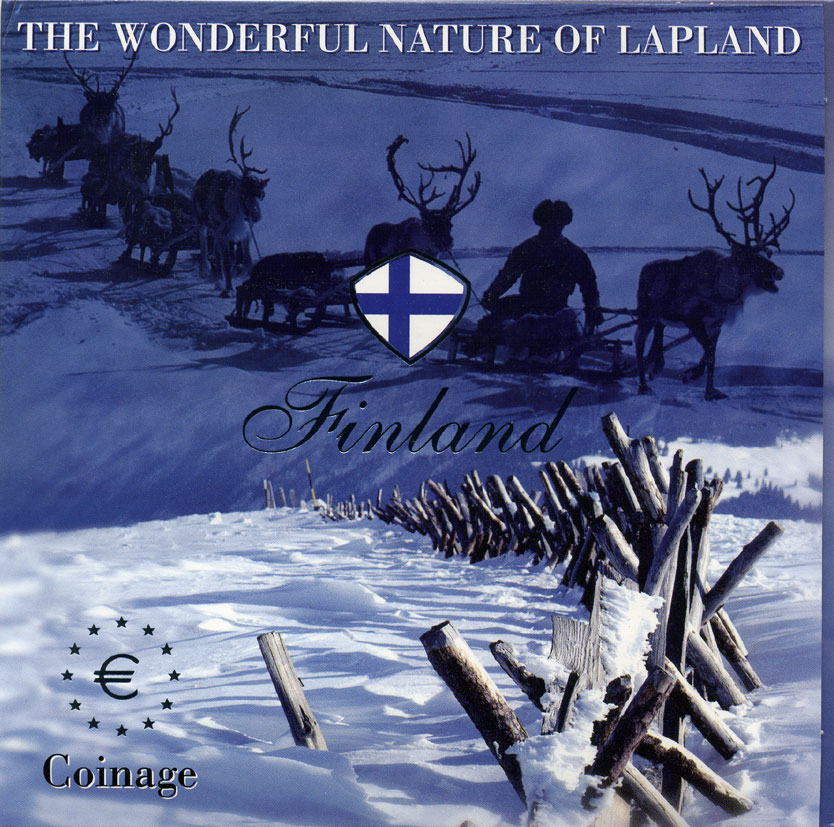 Финляндия евронабор из 8 монет 2004 природа Лапландии, в оригинальном буклете  биметалл  UNC  5-6-1-11