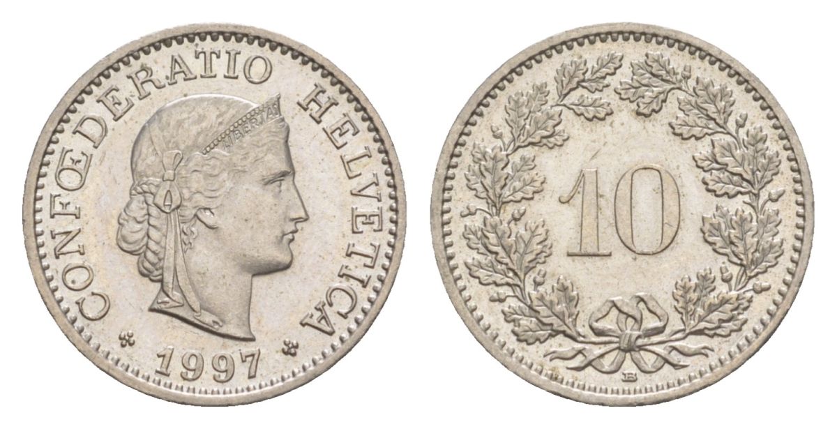 Швейцария 10 раппенов 1997 KM 27 медно-никель aUNC 4632-462