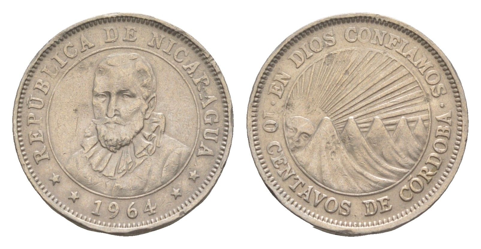 Никарагуа 10 сентаво 1964 KM 17.2 медно-никель 4640-1015