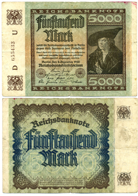 ГЕРМАНИЯ 5000 МАРОК 1922 2 ДЕКАБРЯ 1922 Pick 79 бумага 6262-1-1-2