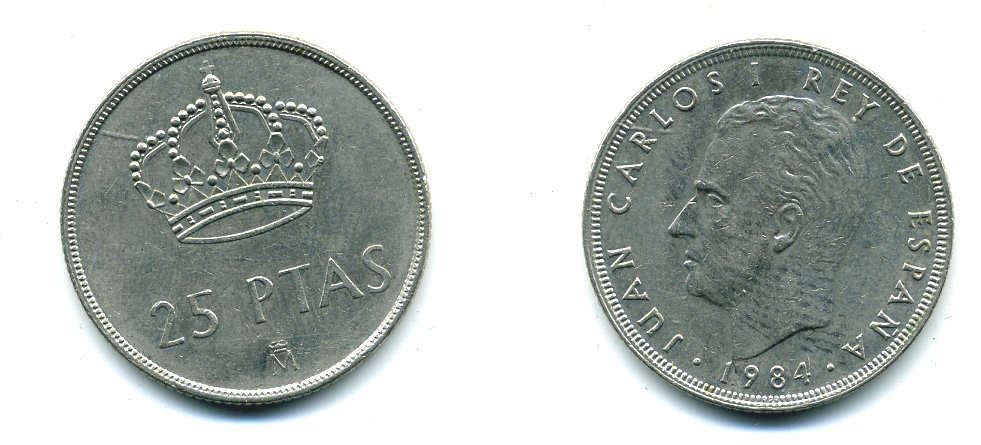 ИСПАНИЯ 25 ПЕСЕТ 1984 ХУАН КАРЛОС I KM 824 медно-никель 41-242