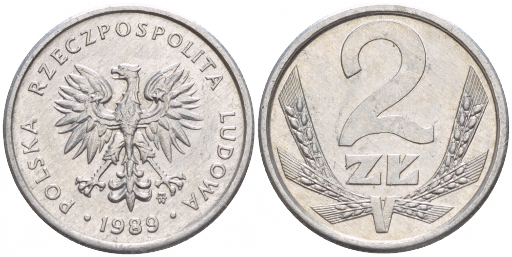 Польша 2 злотых 1989 MW, Народная Республика KM 80.3, Parchimowicz 219a алюминий 4547-1135