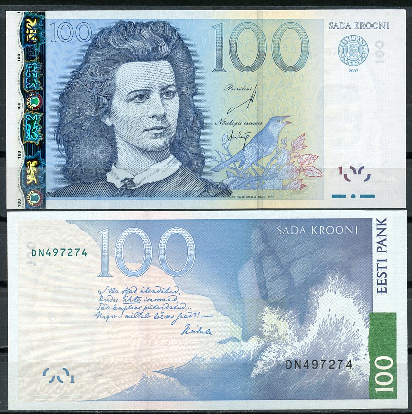 Эстония 100 крон 2007 Лидия Койдула, волны и скалы Pick 88 a  бумага  UNC (пресс) 7199-15-1