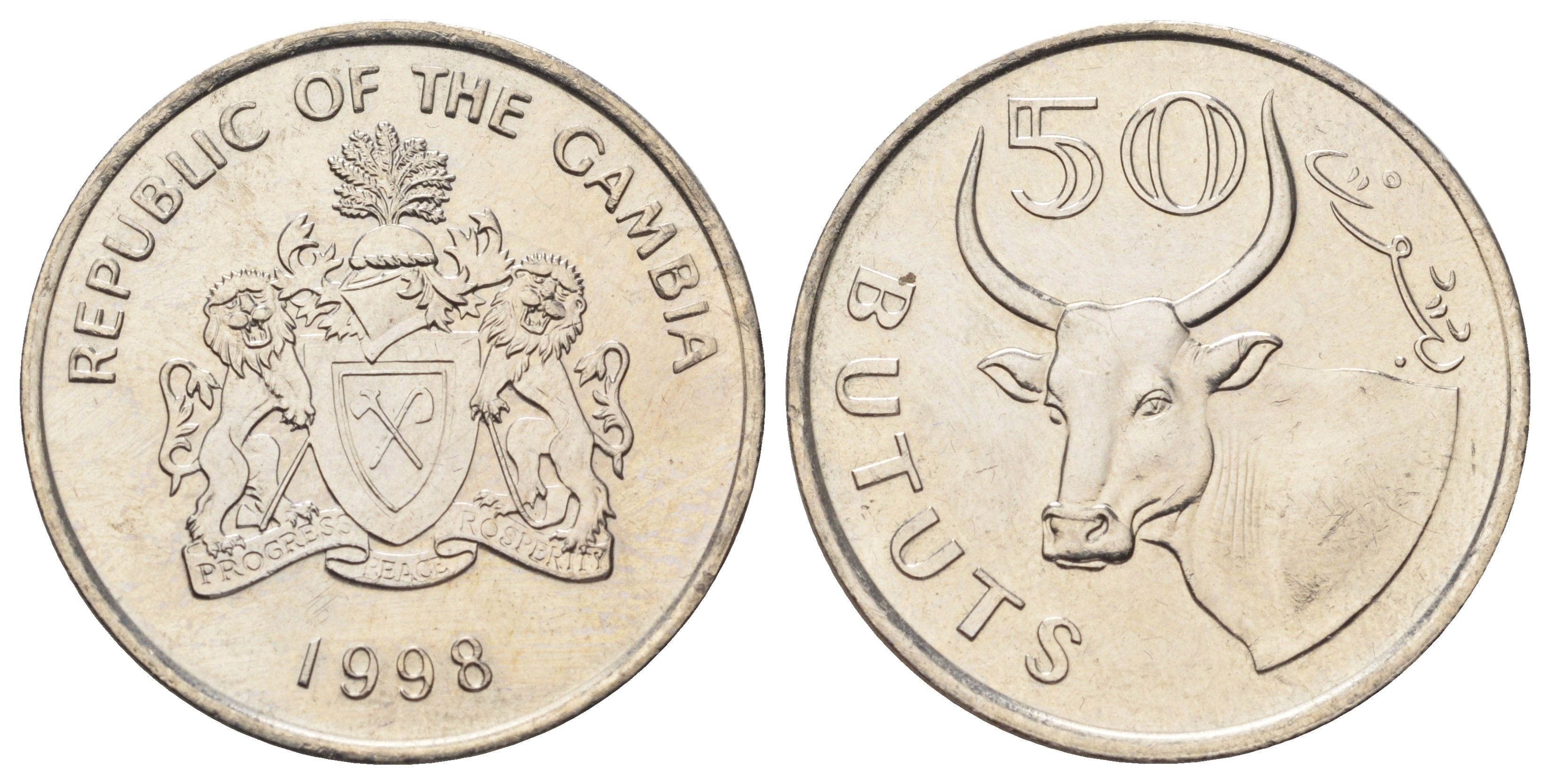 Гамбия 50 бутутов 1998 год-тип KM 58 медно-никель UNC 63-421