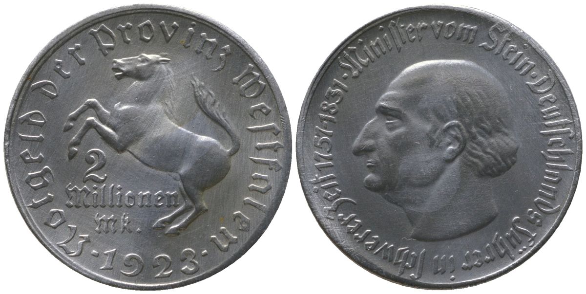 Вестфалия 2000000 марок 1923 Funck 645.9, J N25, Men18 33512.22 алюминий aUNC 4610-716