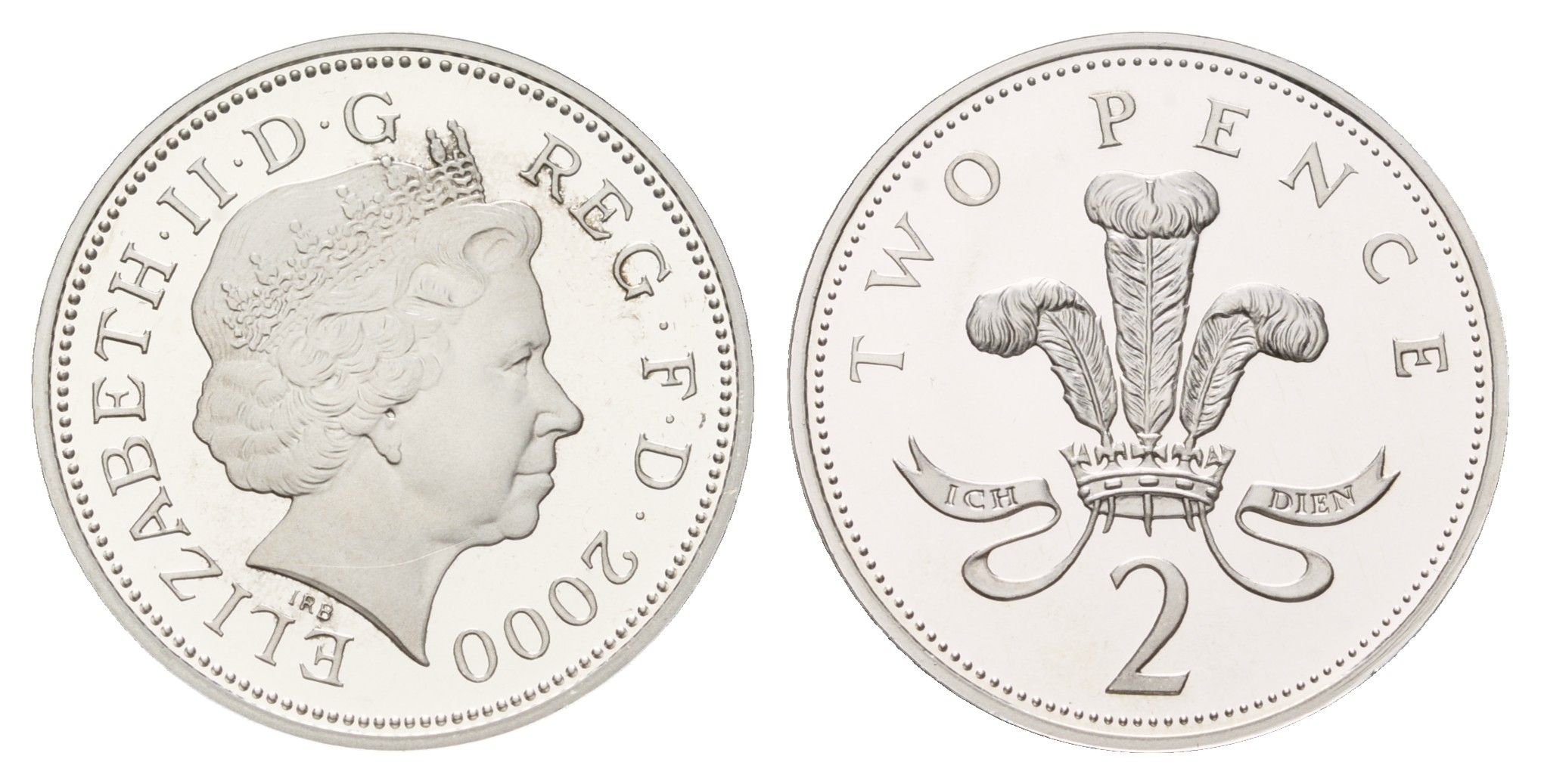 Великобритания 2 пенса 2000 Елизавета II (1952-2022), тираж 15.000 экземпляров KM 987b, Spink C5 серебро PROOF 1095-9-24