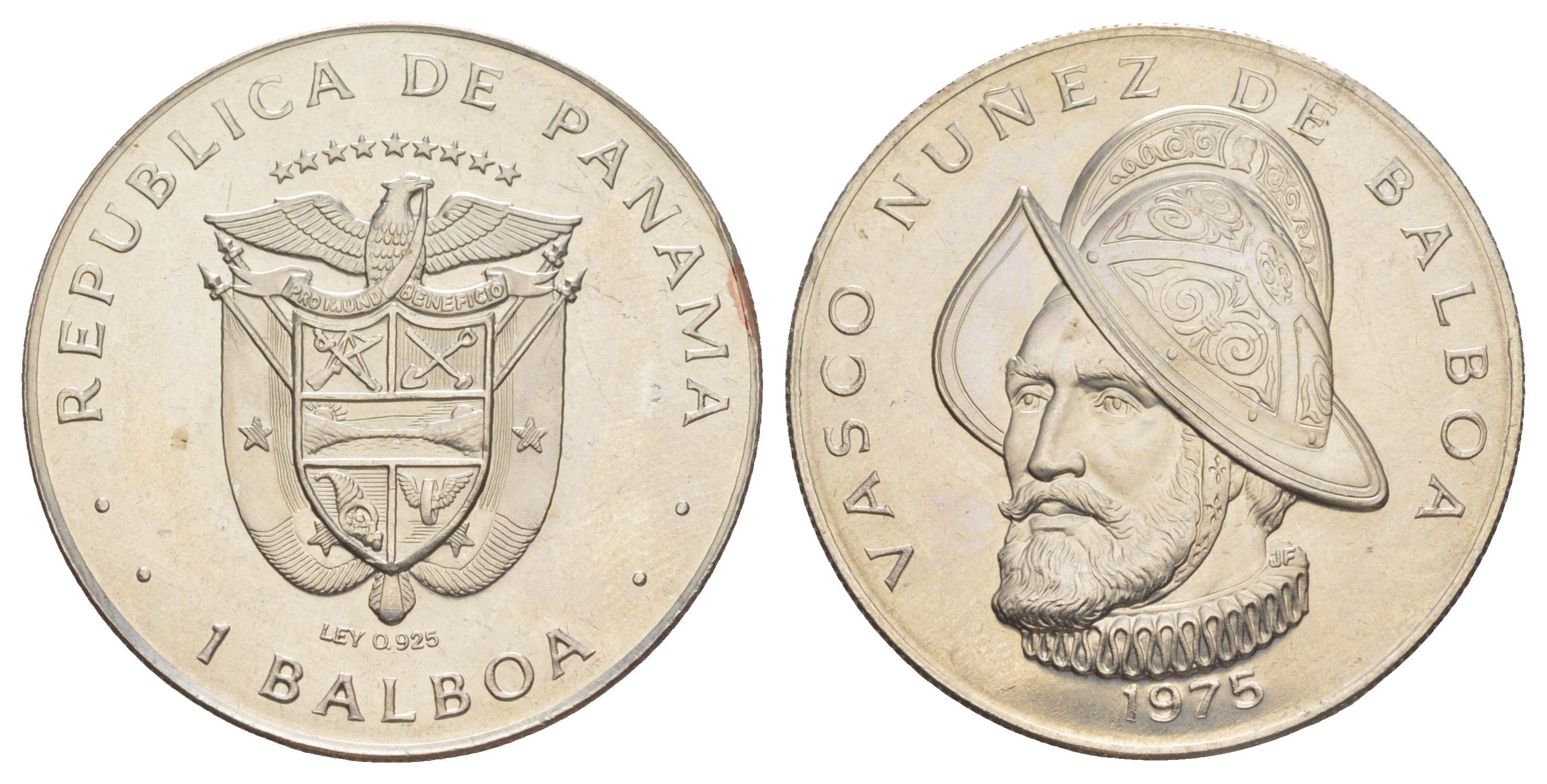 Панама 1 бальоа 1975 EROR (БРАК) - ошибочное указание на аверсе серебра как металла монеты KM 39.2 медь плакированная медно-никелем 603-121