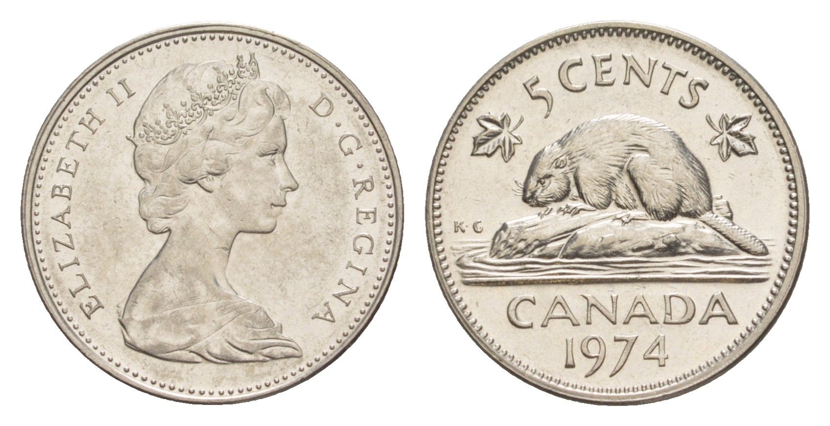 Канада 5 центов 1974 Елизавета II (1952-2022), бобр KM 60.1 никель 4639-461