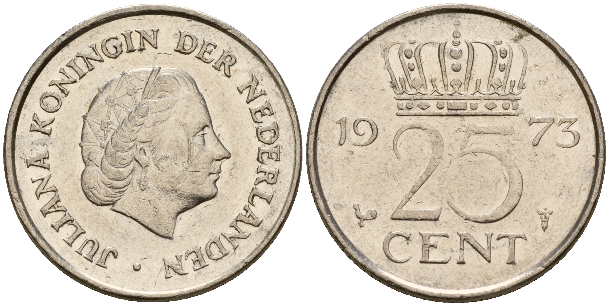 Нидерланды 25 центов 1973 Юлиана (1949-1980) KM 183 никель    4598-511