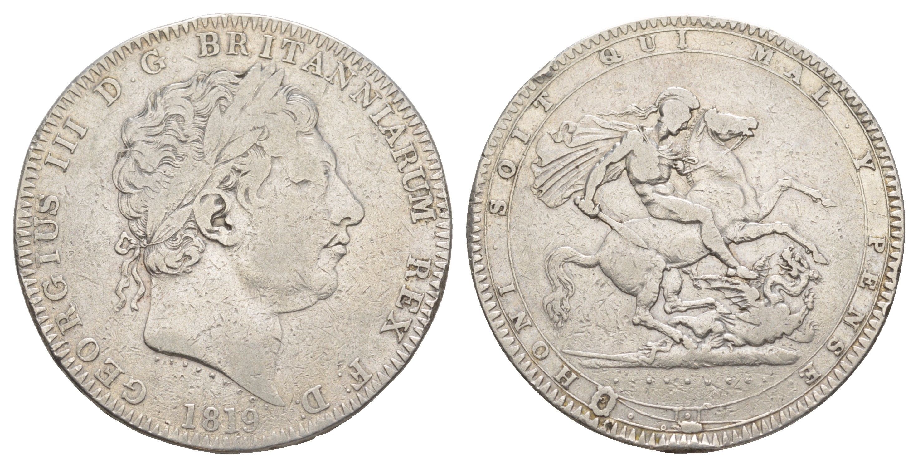 Великобритания 1 крона 1819 Георг III (1760-1820) KM 675, Spink 3787 серебро 4044-211