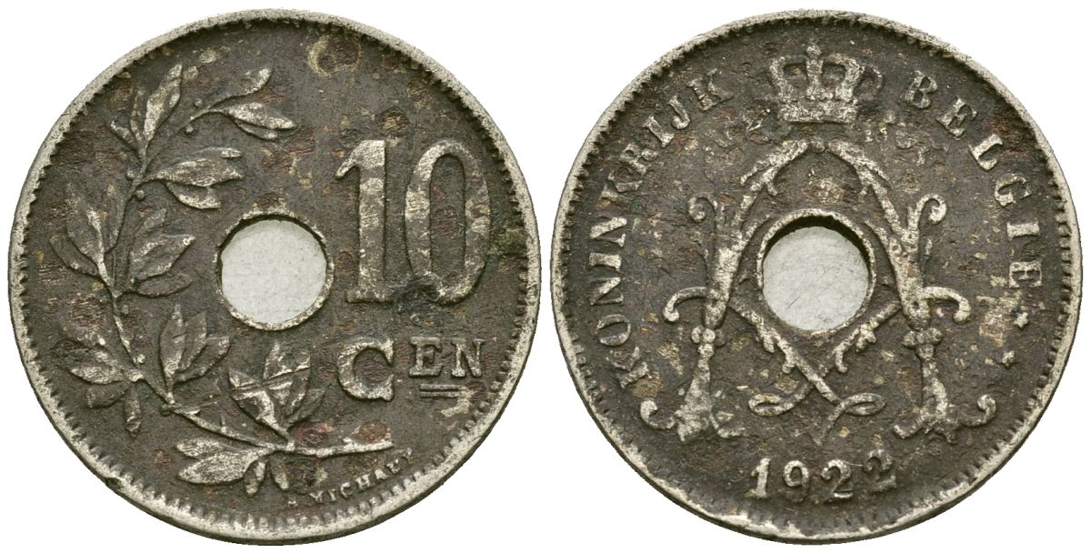 Бельгия 10 сантимов 1922 Belgie KM 86 медно-никель 4172-646
