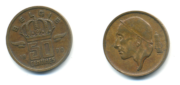 БЕЛЬГИЯ 50 САНТИМОВ 1970 BELGIQUE KM 148.1 бронза 86-1316