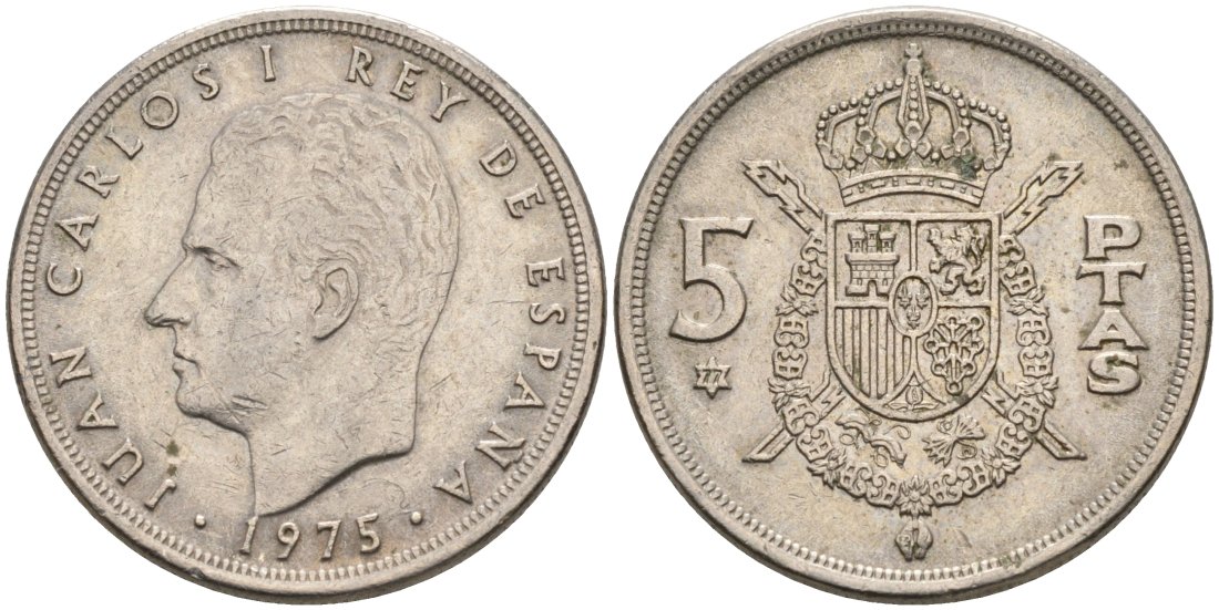 Испания 5 песет 1975 (77) Хуан Карлос I (1975-2001) KM 807 медно-никель 4571-1152