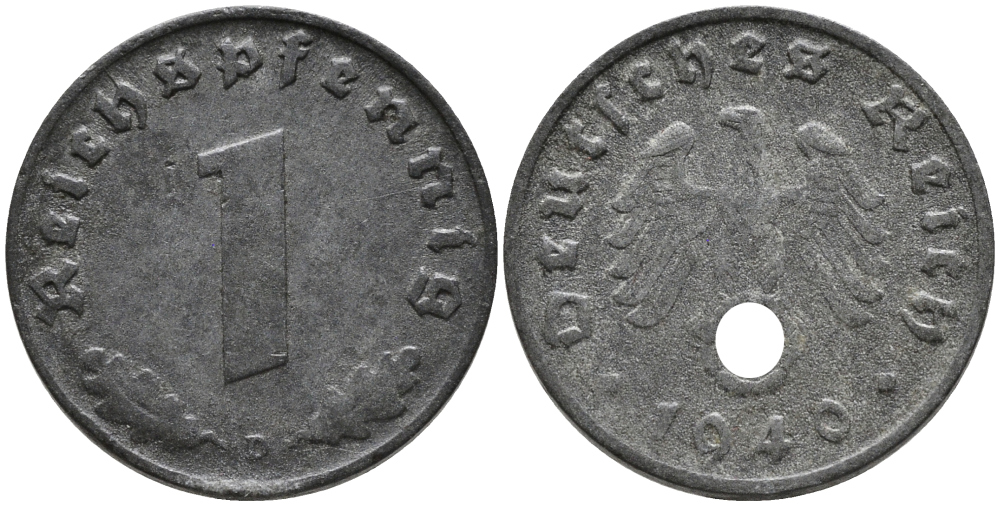 ГЕРМАНИЯ 1 РЕЙХСПФЕННИГ 1940 D KM 97, J.369 цинк 96-655