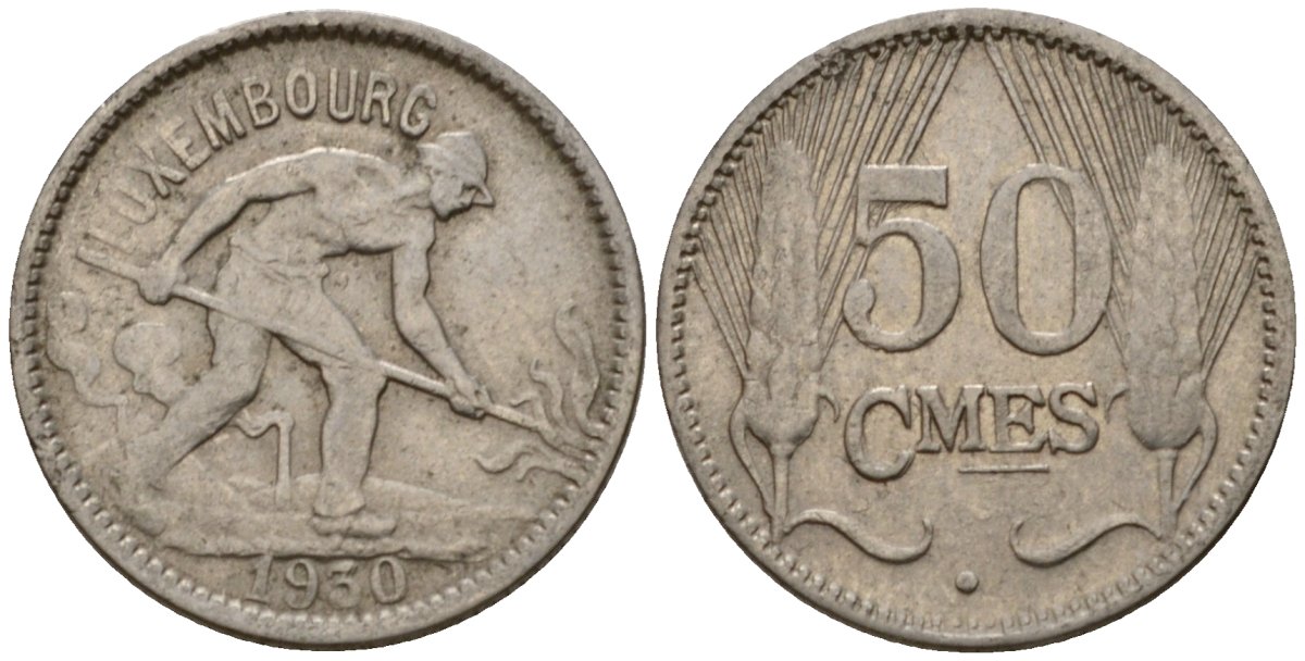 Люксембург 50 сантимов 1930 Шарлотта (1918-1964) KM 43 никель 4602-751