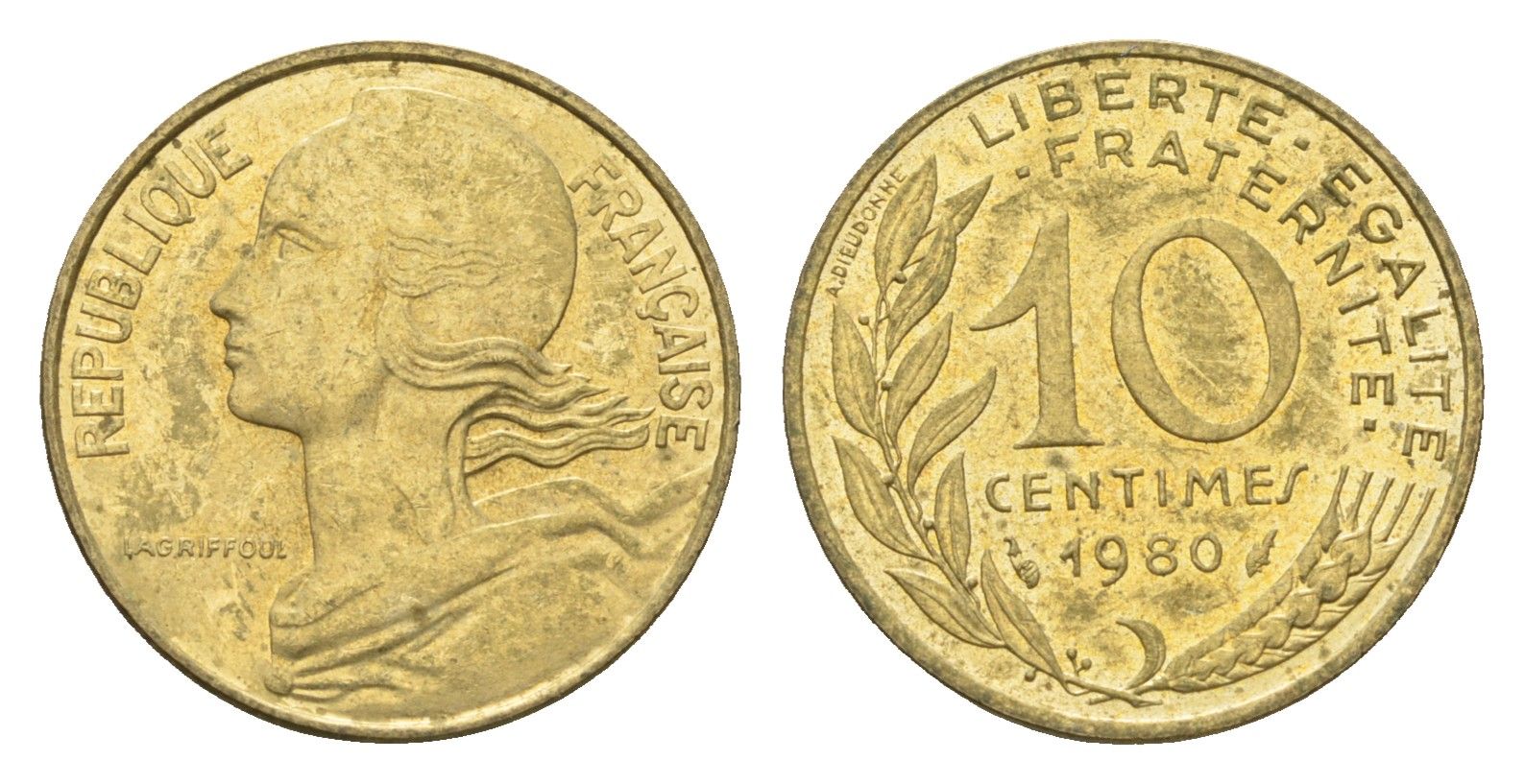 Франция 10 сантимов 1980 KM 929 алюминиевая бронза 4674-614