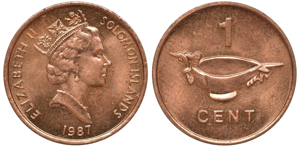 Соломоновы острова 1 цент 1987 Елизавета II (1953-) KM 24 сталь плакированная бронзой aUNC 4602-917