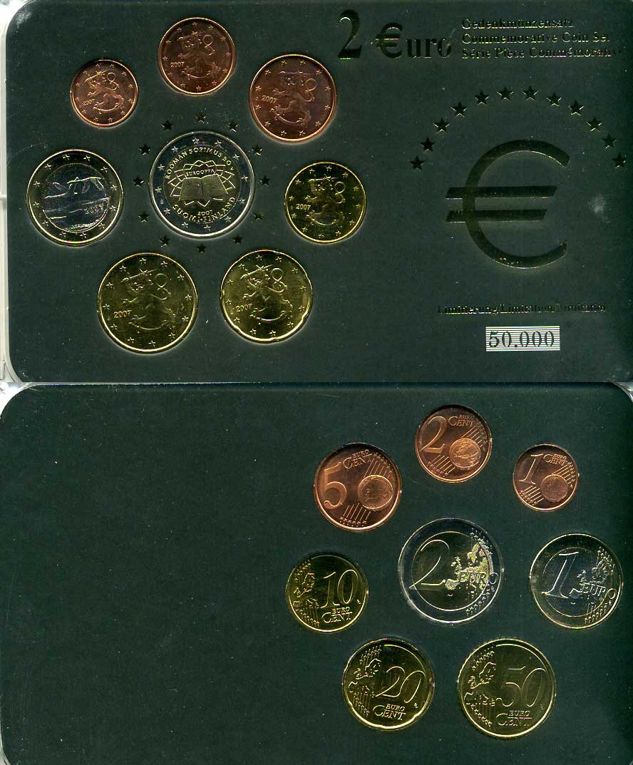 Финляндия евронабор из 8 монет 2007 2 евро юбилейные биметалл UNC 00-00