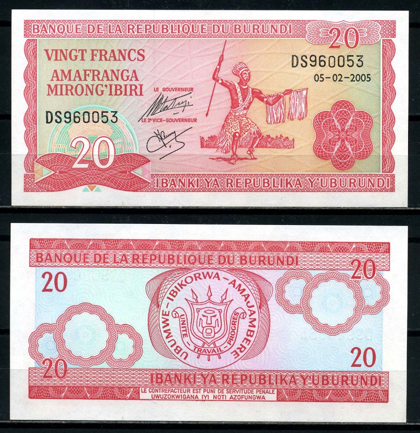 Бурунди 20 франков 2005 5 февраля 2005 Pick 27d бумага UNC (пресс) 6317-22-2-2