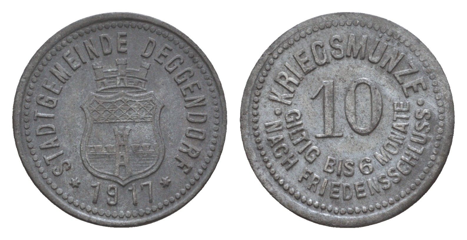 Деггендорф 10 пфеннигов 1917 Funck 90.2, Men05 4981.2, Men18 6235.2 цинк 4659-265