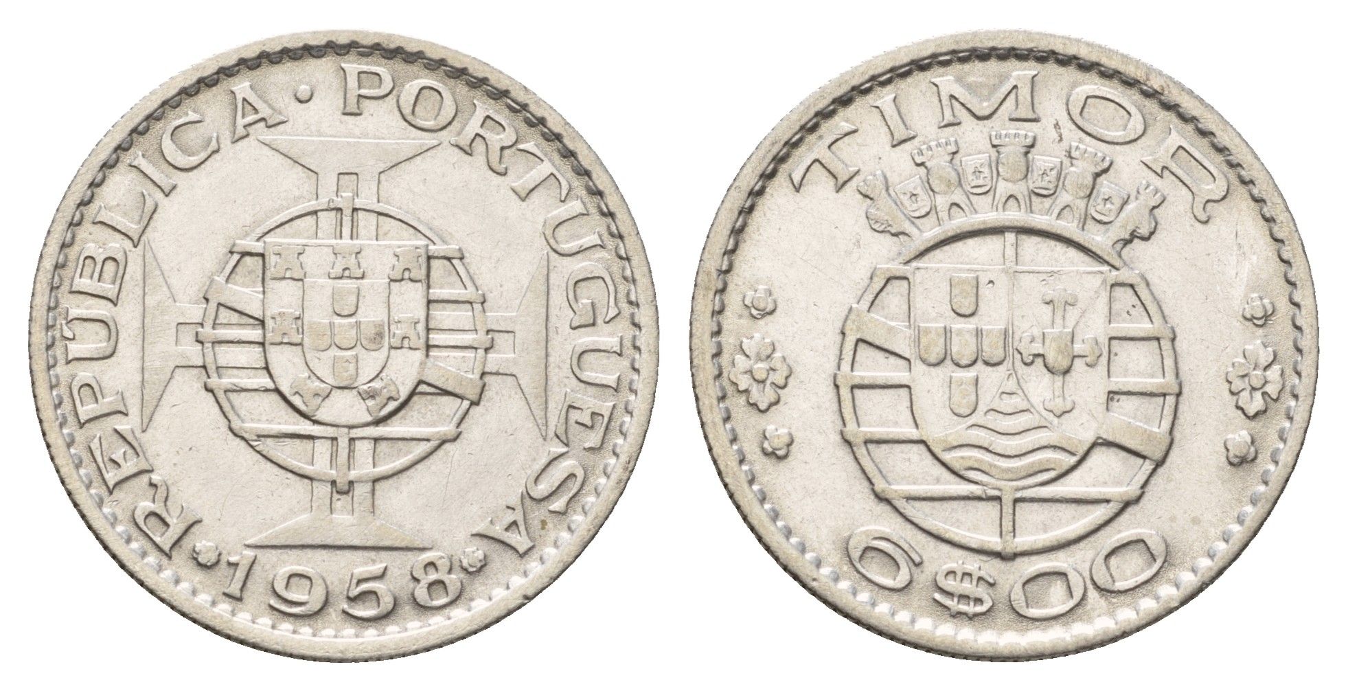 Португальский Тимор 6 эскудо 1958 год-тип KM 15 серебро 4671-824