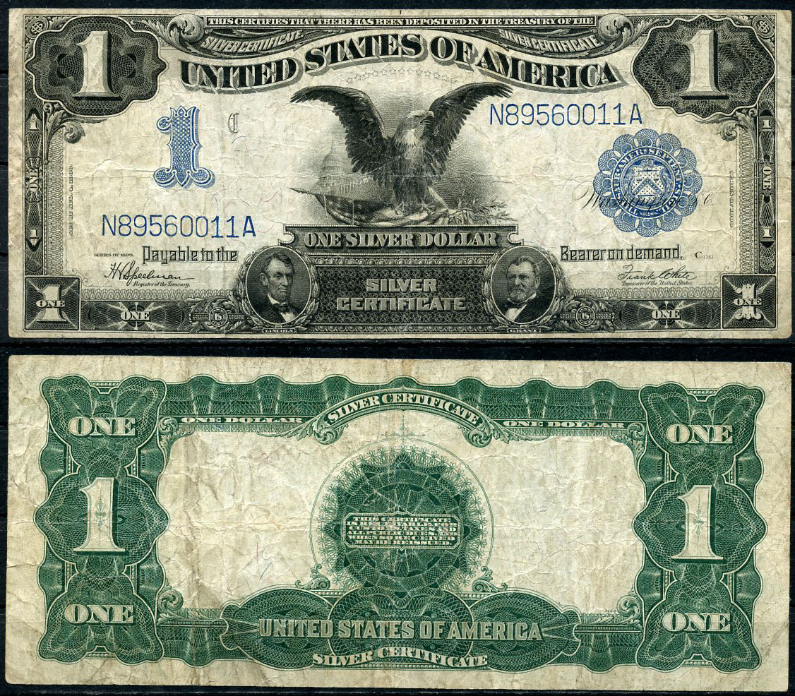 США 1 доллар 1899 серебряный сертификат, голубая серия, орел, подписи Speelman, White Pick 338 c (8)  бумага   451-642-1-1