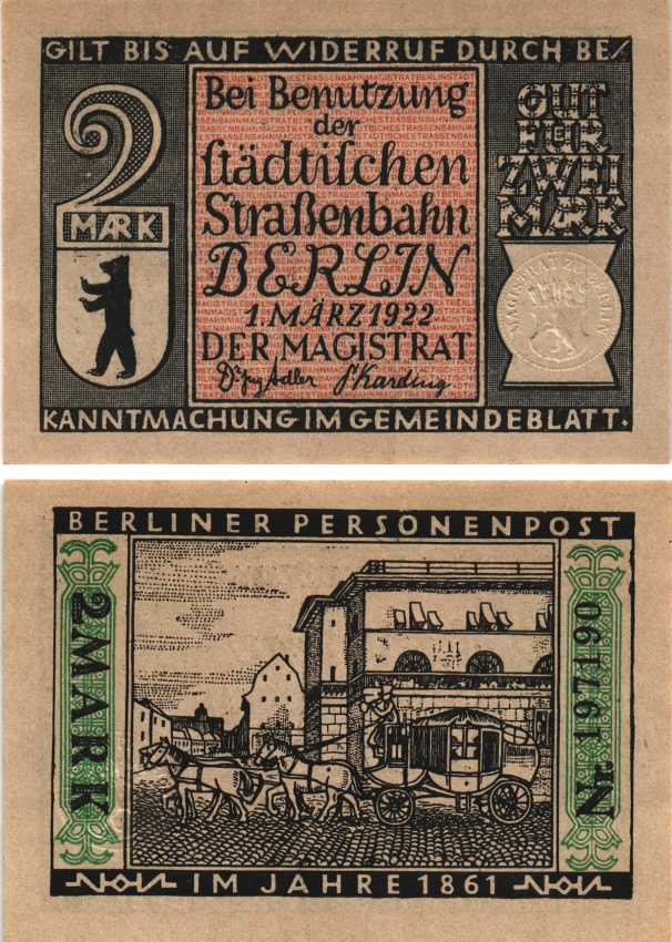 БЕРЛИН 2 МАРКИ 1922 НОТГЕЛЬД, 1 МАРТА 1922, ГОД 1861, ЗЕМЛЯ САКСОНИЯ Grabowski 92.3 бумага 7222-70-3-1