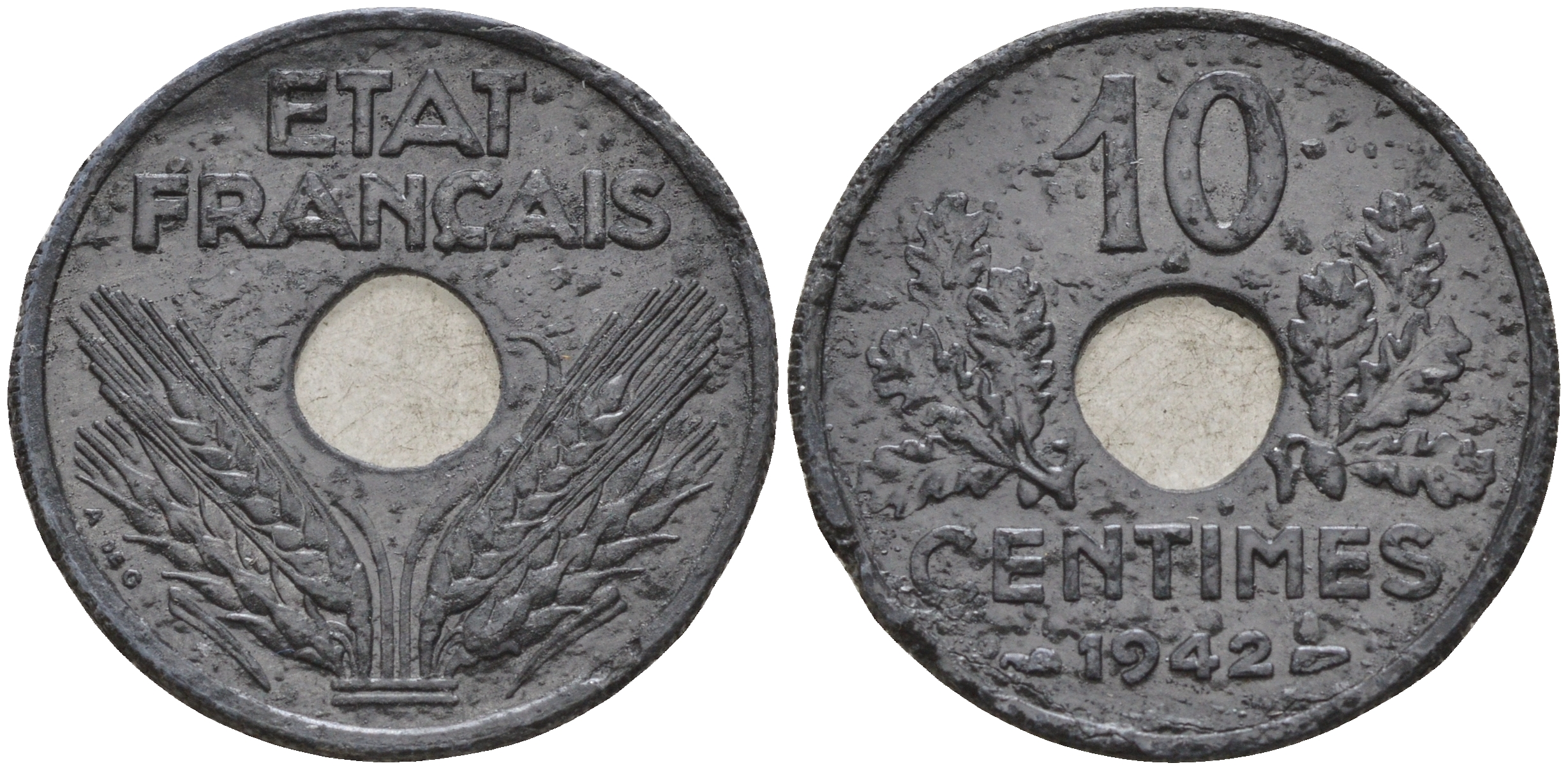 Франция 10 сантимов 1942 правительство Виши KM 898 цинк    4153-345