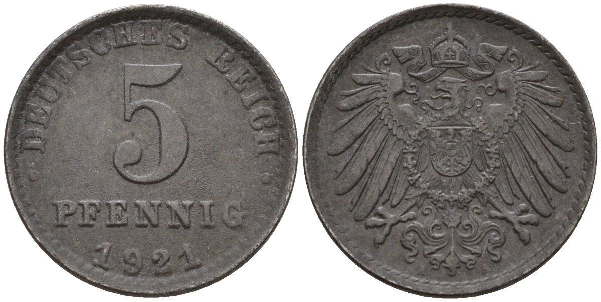 Германия 5 пфеннигов 1921 A KM 19, J. 297 железо 4151-635
