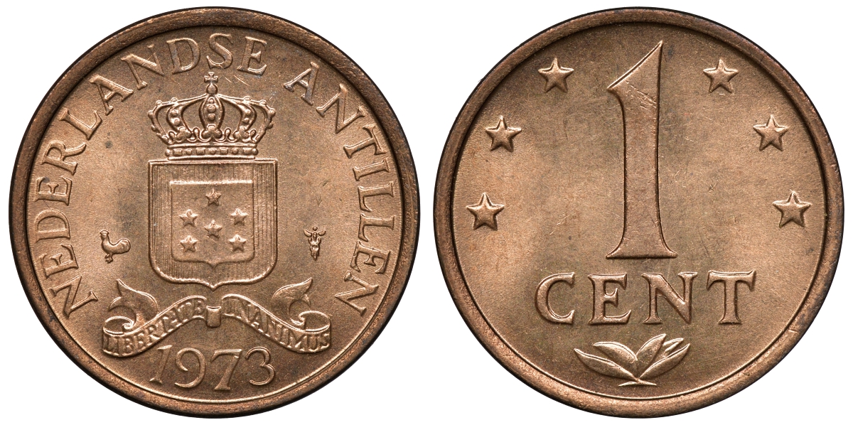 Нидерландские Антилы 1 цент 1973 Юлиана (1948-1980) KM 8 бронза UNC 4118-434