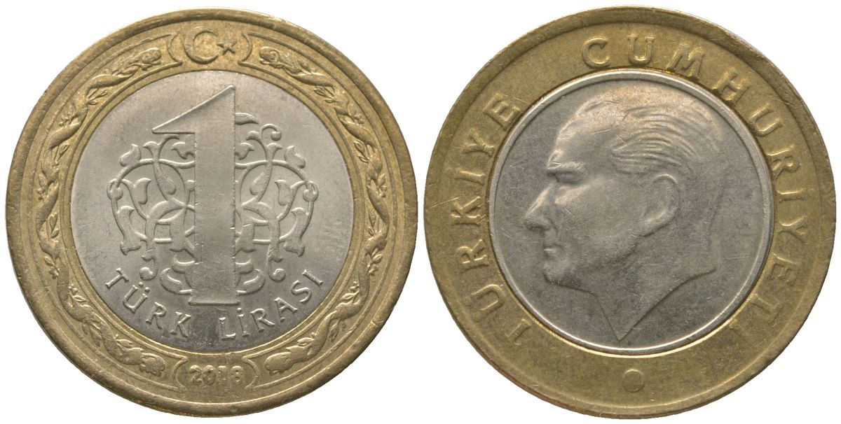 Турция 1 лира 2018 KM 1244 биметалл 4561-1044